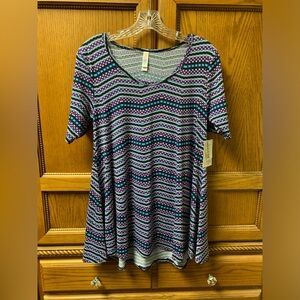 NWT! LuLaRoe Women’s Blue Pink Geometric Print “Perfect” Short Sleeve Tshirt XS